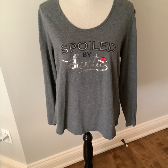 Spoiled By Santa Grey Long Sleeve Top 60% cotton - Picture 1 of 7